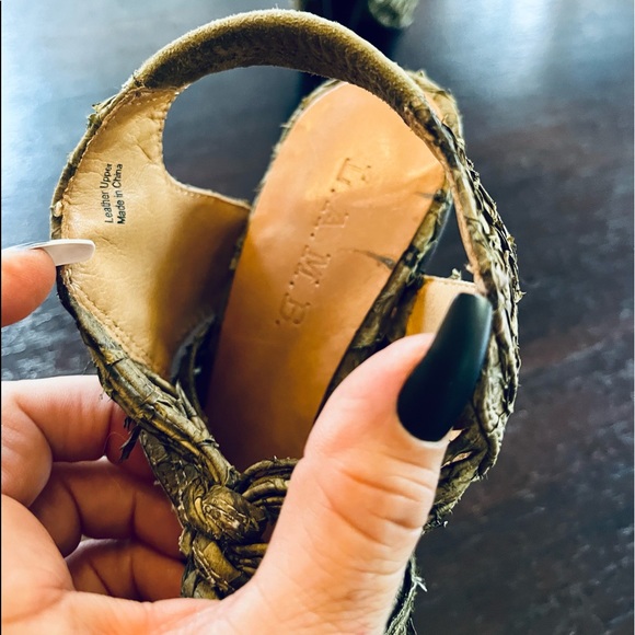 L.A.M.B. Woven Knot Snakeskin Textured Leather Stiletto Platform Peep Toe Heels - Picture 8 of 12